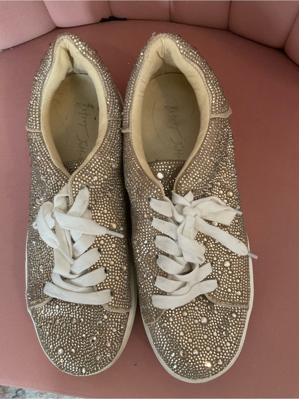 Embellished Champagne Lace-Up Sneakers for Women